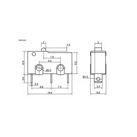 Mikro switch KW4-3Z, 3-poles, 5A green