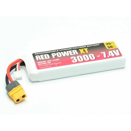 RED POWER 2s 3000mAh 25C (50C) XT-60 - Pichler