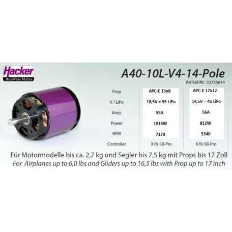 Hacker Motor A40-10L V4 14 pole BL outrunner