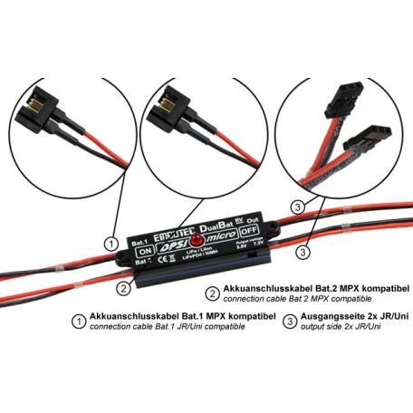 DPSI Micro DualBat 5.5V/5.9V 2xMPX -> 2xJR/UNI - Tápegység