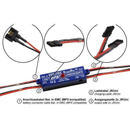 DPSI Micro SingleBat 5.9V/7.2V MPX tápegység & Mágneses Kapcsoló - Emcotec
