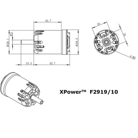 XPower F2919/10 F5J Light Brushless Outrunner Motor 1480KV, 83g